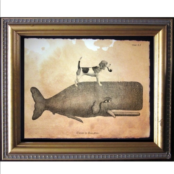 TeaStainedMadness Other - Beagle Dog on Whale Wall Art Print Tea stained